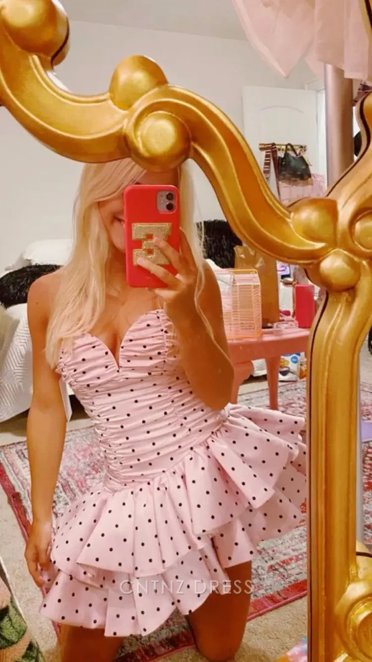 Wholesa A-line Bohemian Mini Dress Pink Dot Short Homecoming Dress formal dresses Bridesmaid Dresses evening gown Prom Dress
