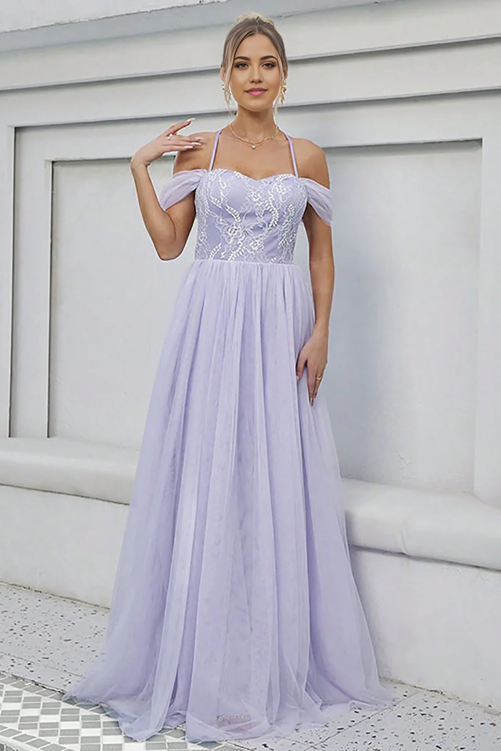 Wholesa A-Line Tulle Long Formal Dress Prom Dresses
