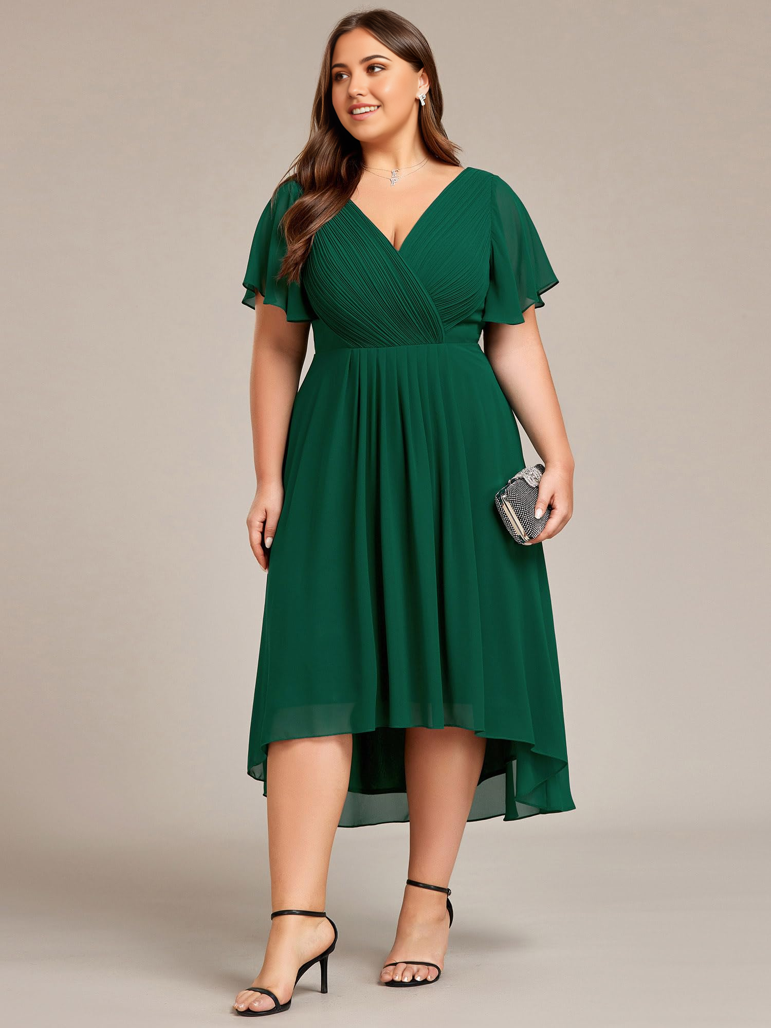Wholesa Plus Size A Line V Neck Chiffon Short Sleeves Knee Length formal dresses Bridesmaid Dresses evening gown Prom Dress