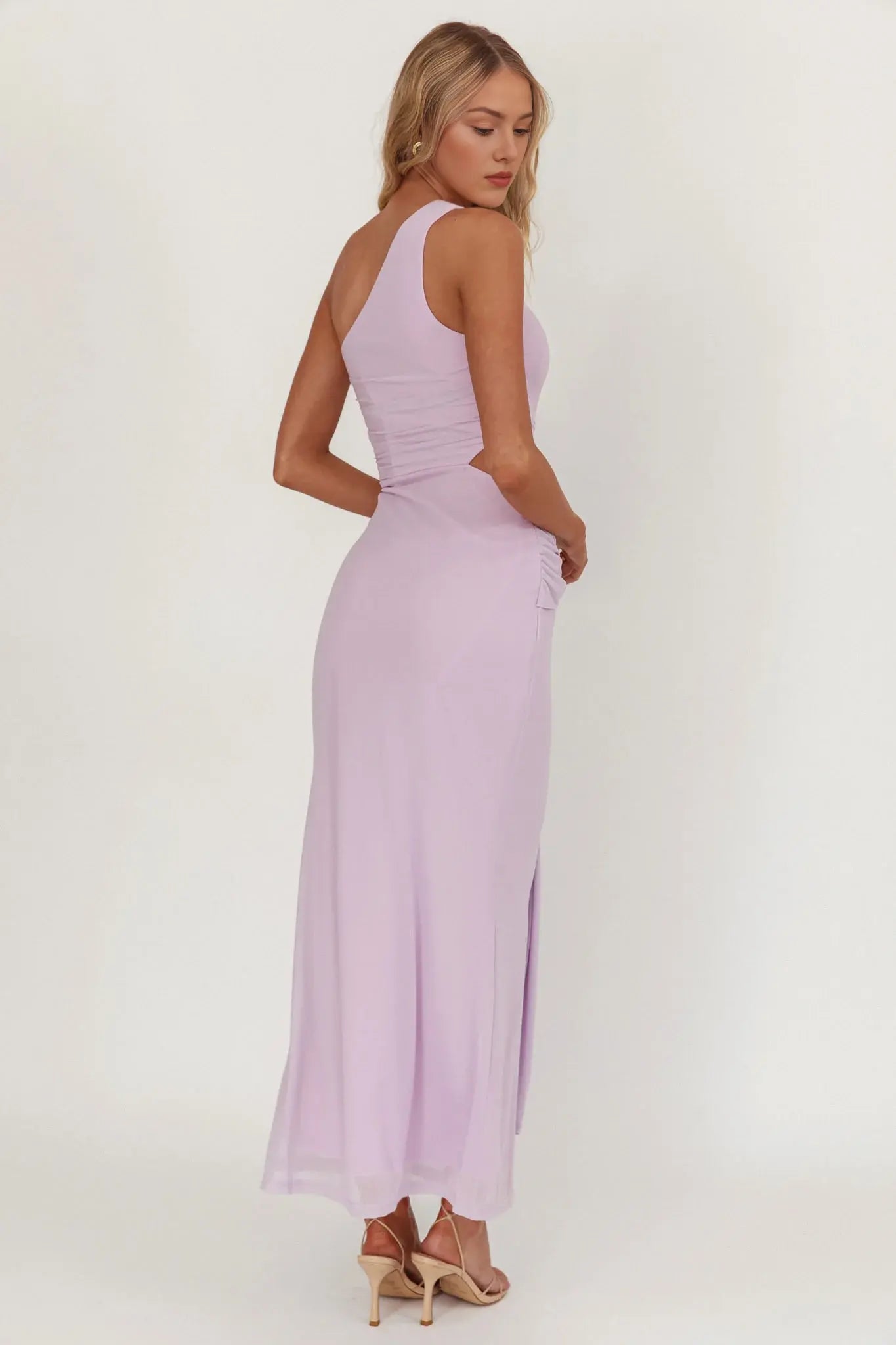 Unique Mermaid One Shoulder Sleeveless Cut-Out In Waist Pleated Lilac Chic Long Wedding Guest Dress Hot Sale Prom Dress