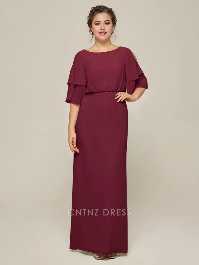 Wholesa A-Line Jewel Neck Short Sleeves Split Front Wedding Guest Dresses Chiffon Mother of the Bride Dresse
