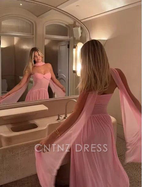 Wholesa A-line Sweetheart Neck Chiffon Pink Long formal dresses Bridesmaid Dresses evening gown Prom Dress