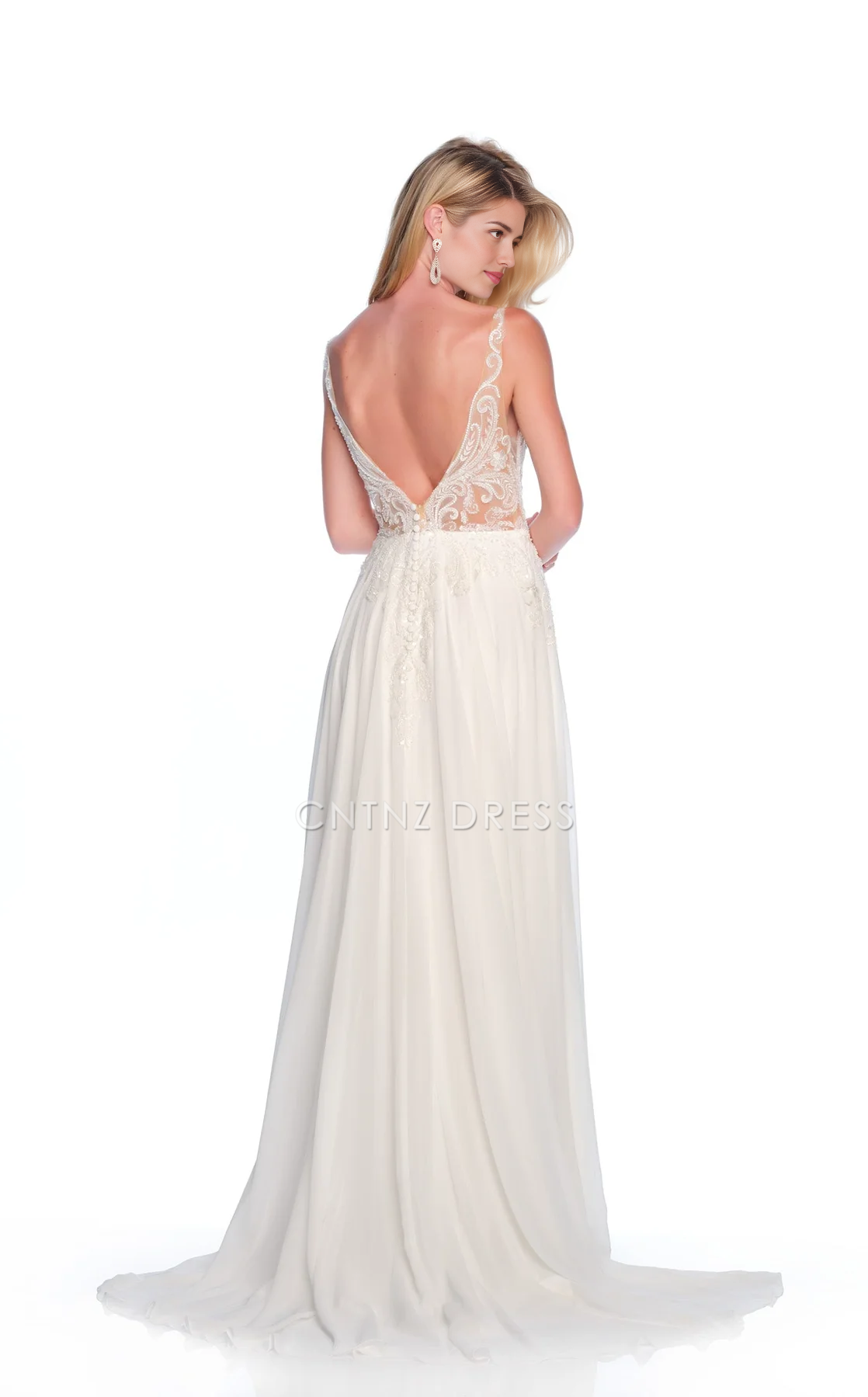 CNTNZ DRESS Exquisite A Line V Neck Spaghetti Strap Sleeveless Backless Lace Floor-Length Charming Hot Sale Wedding Dress