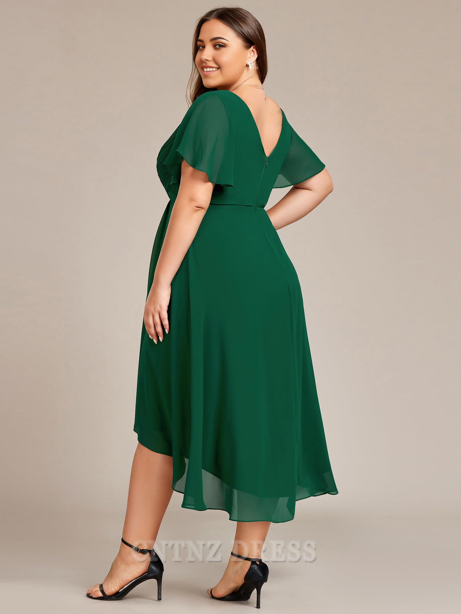 Wholesa Plus Size A Line V Neck Chiffon Short Sleeves Knee Length formal dresses Bridesmaid Dresses evening gown Prom Dress