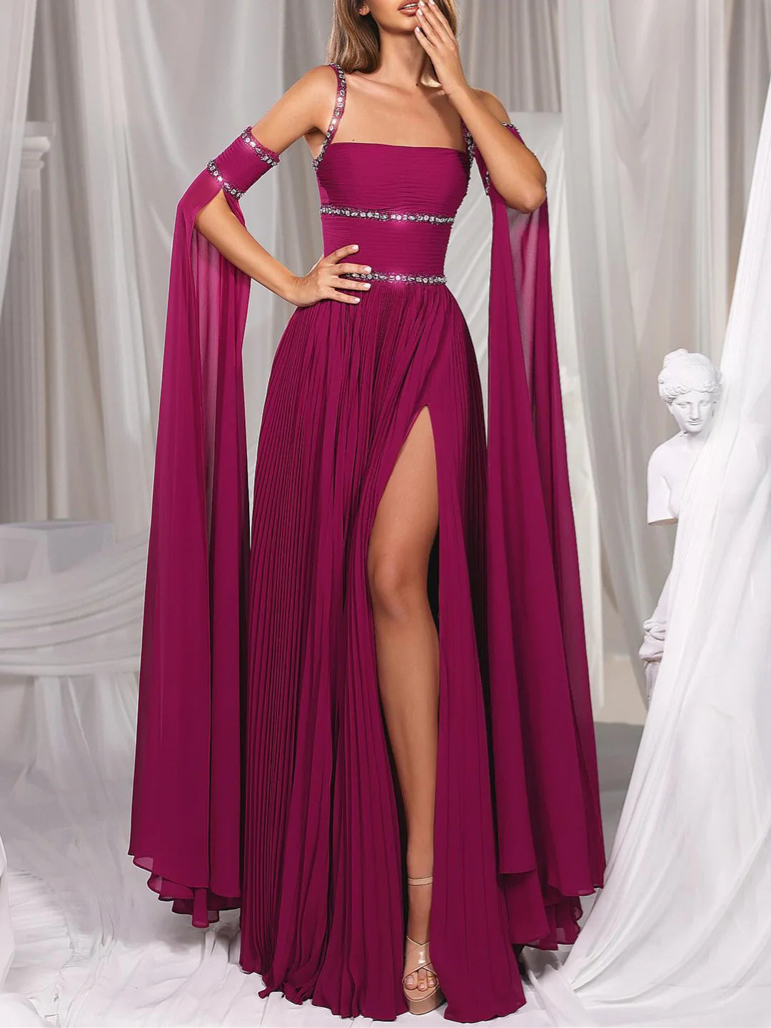 Wholesa A-Line Spaghetti Straps Floor-Length Prom Dresses