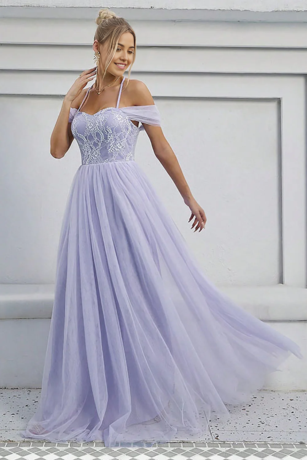 Wholesa A-Line Tulle Long Formal Dress Prom Dresses