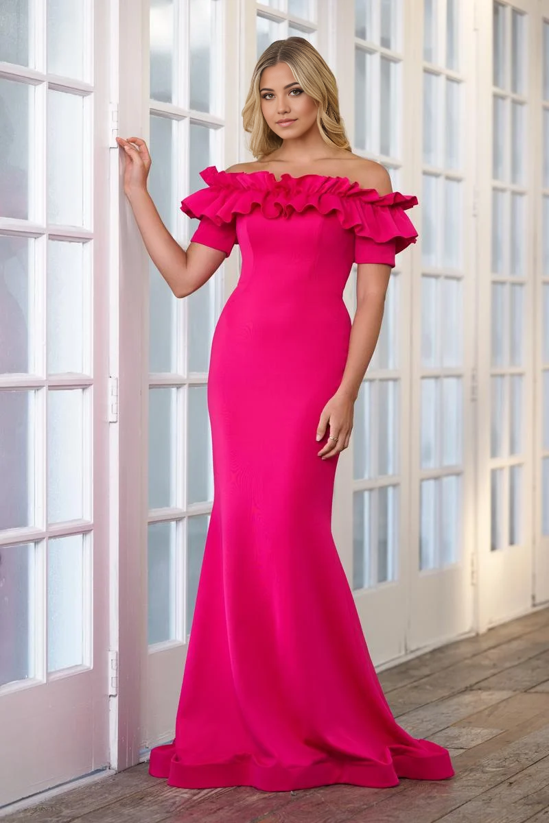 Wholesa Mermaid Off the Shoulder Ruffle Satin Fuchsia Long formal dresses Bridesmaid Dresses evening gown Prom Dress