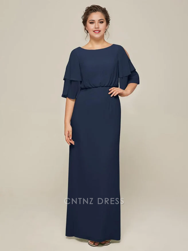 Wholesa A-Line Jewel Neck Short Sleeves Split Front Wedding Guest Dresses Chiffon Mother of the Bride Dresse