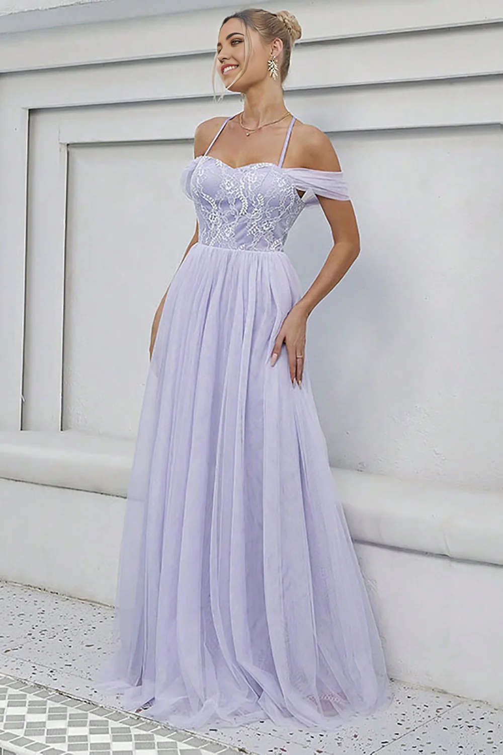 Wholesa A-Line Tulle Long Formal Dress Prom Dresses