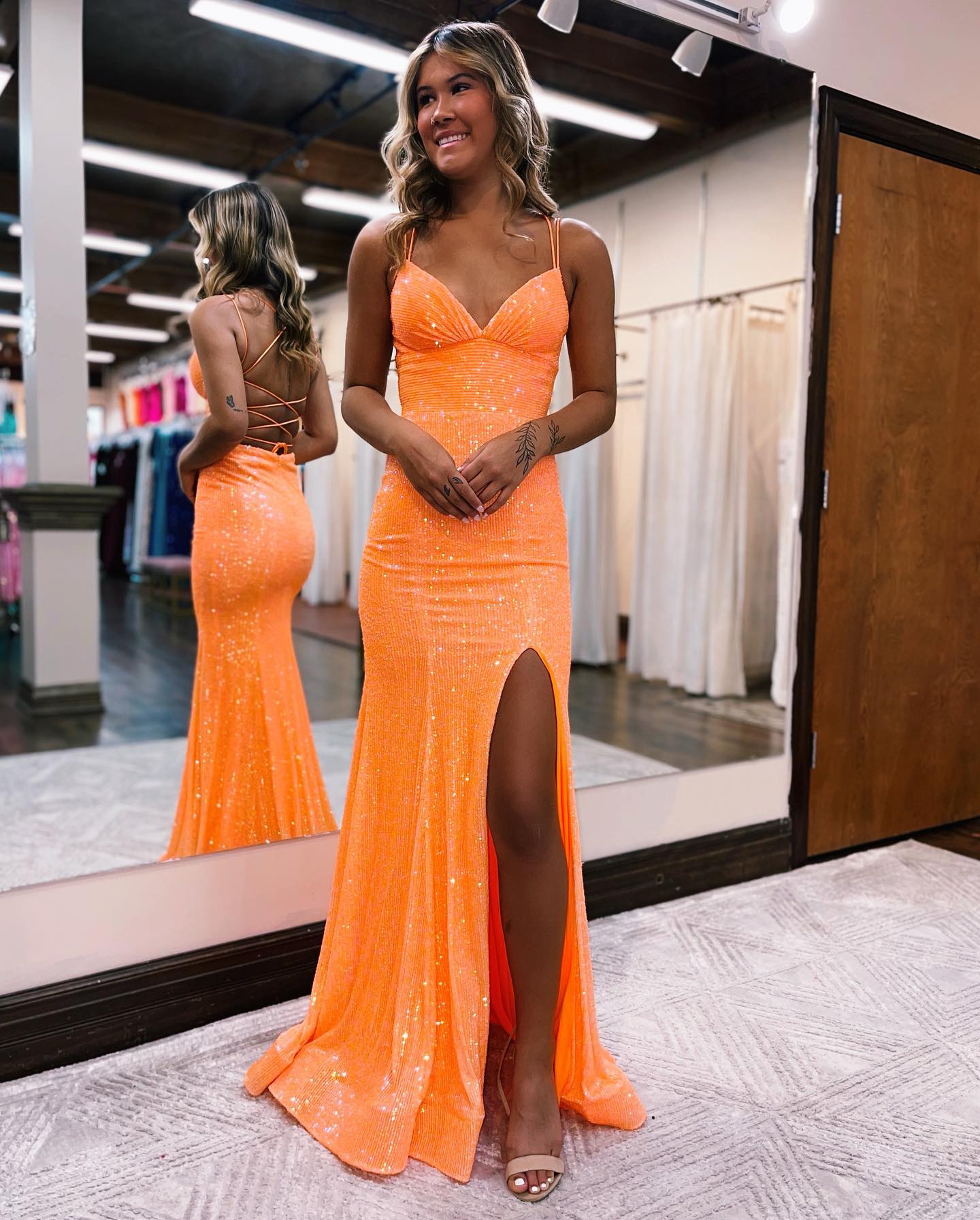 Wholesa Mermaid Spaghetti Straps Lace Prom Dresses