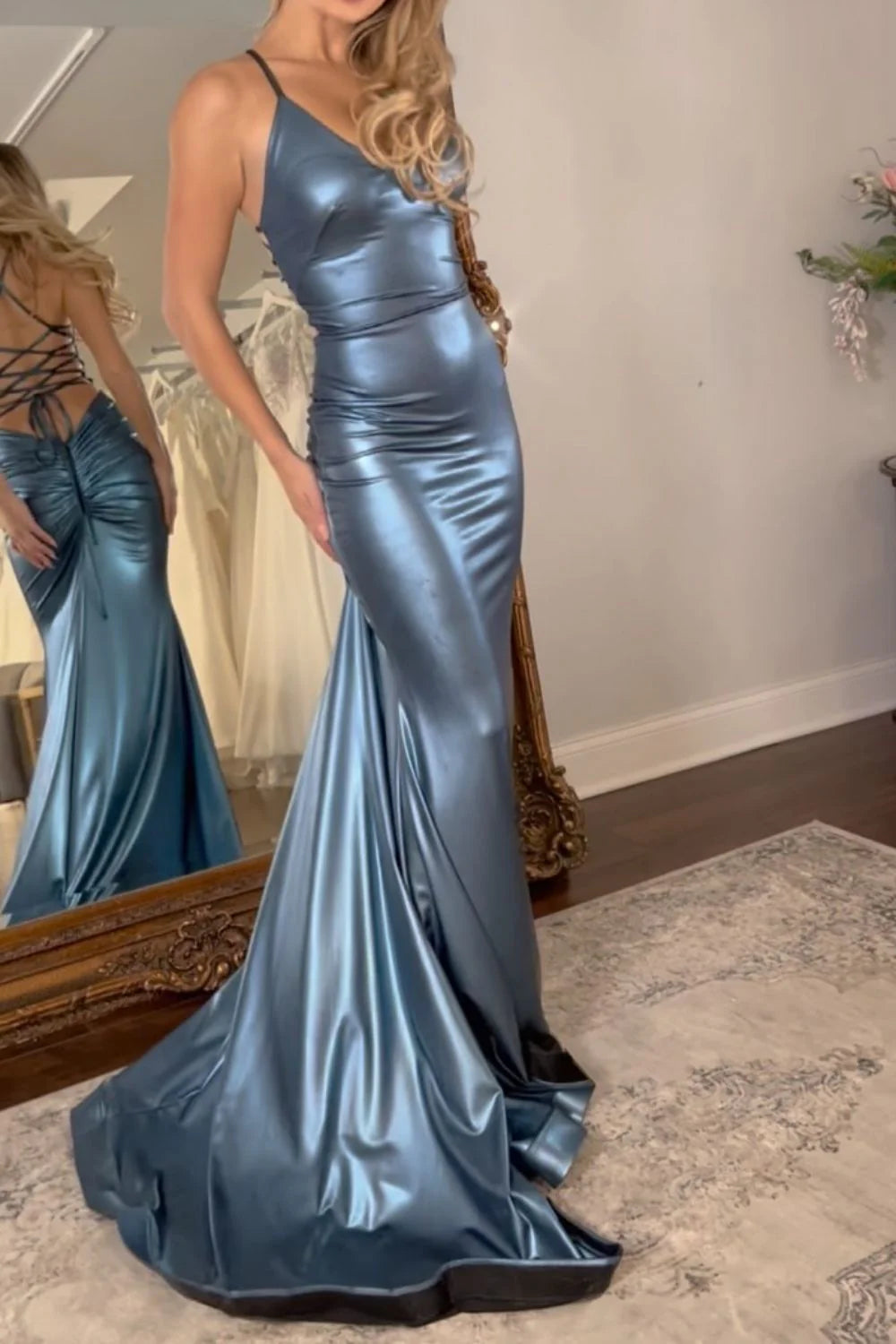 Wholesa Mermaid Lace Up Back Long Prom Dresses