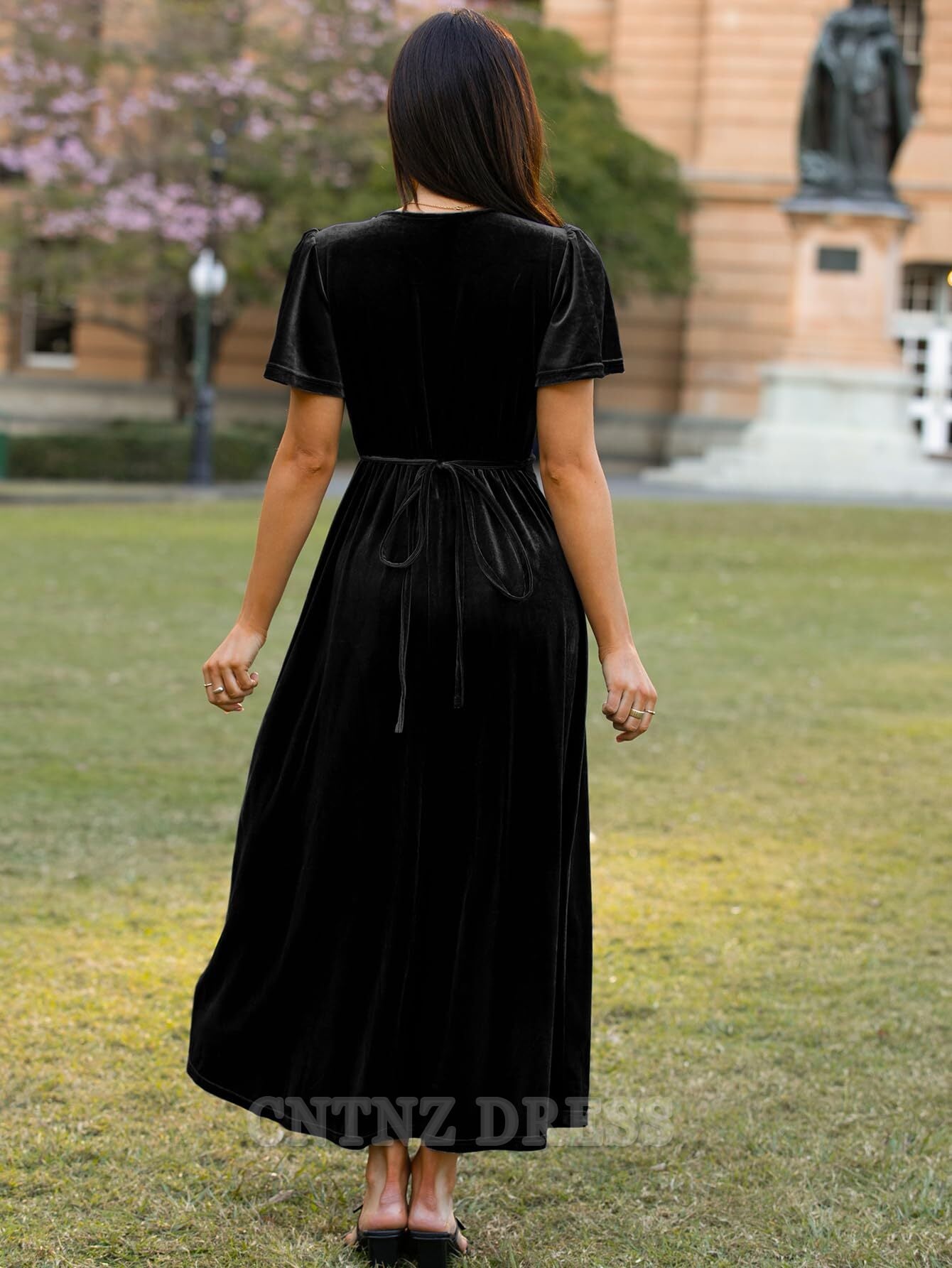 Wholesa A-line V Neck Velvet Wrap Bell Sleeve formal dresses Bridesmaid Dresses evening gown Prom Dress
