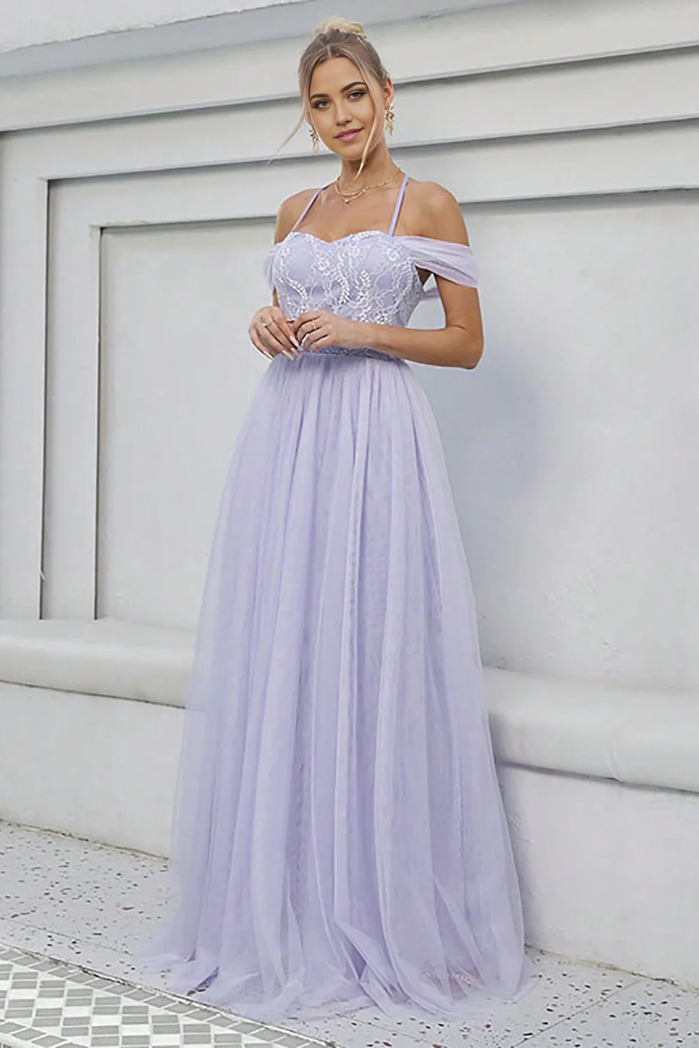 Wholesa A-Line Tulle Long Formal Dress Prom Dresses