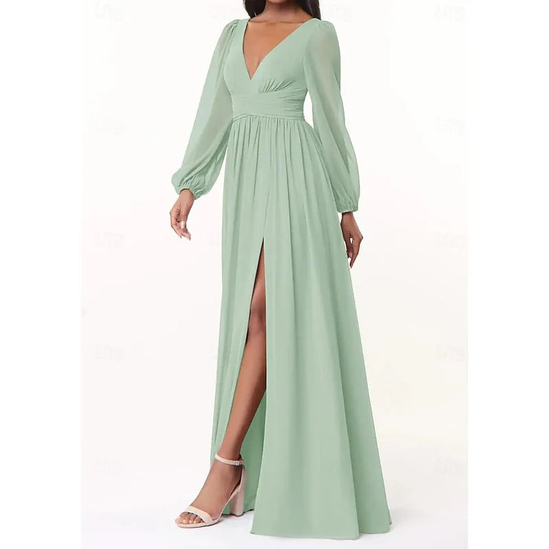 Wholesa A-Line Neck Long Sleeves Bridesmaid Dresses