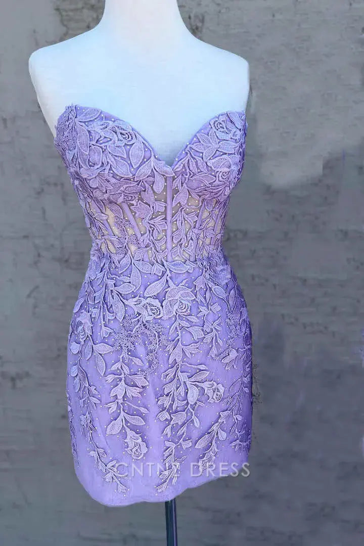 Wholesa Sheath Lace-Up Appliques Strapless Homecoming Dress formal dresses Bridesmaid Dresses evening gown Prom Dress