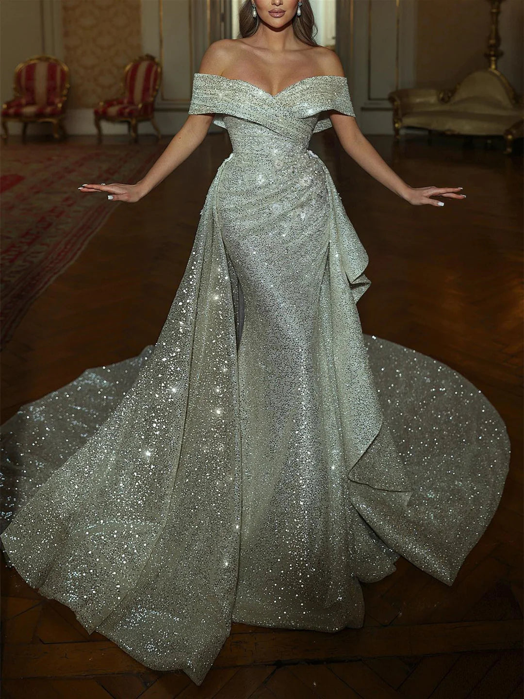 Wholesa Sheath Off-The-Shoulder Floor-Length Prom Dresses