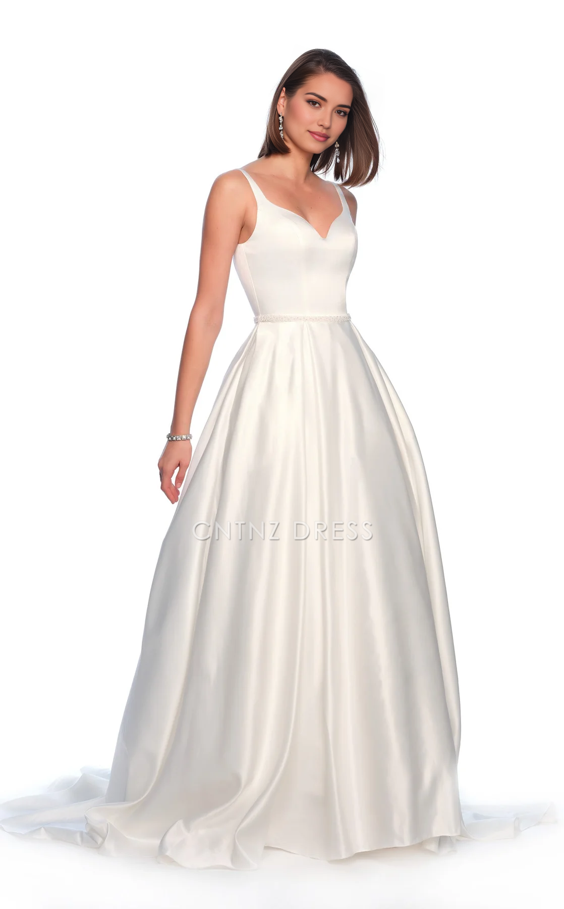 CNTNZ DRESS Elegant A Line V Neck Spaghetti Strap Backless Floor-Length High Quality Hot Sale Wedding Dress