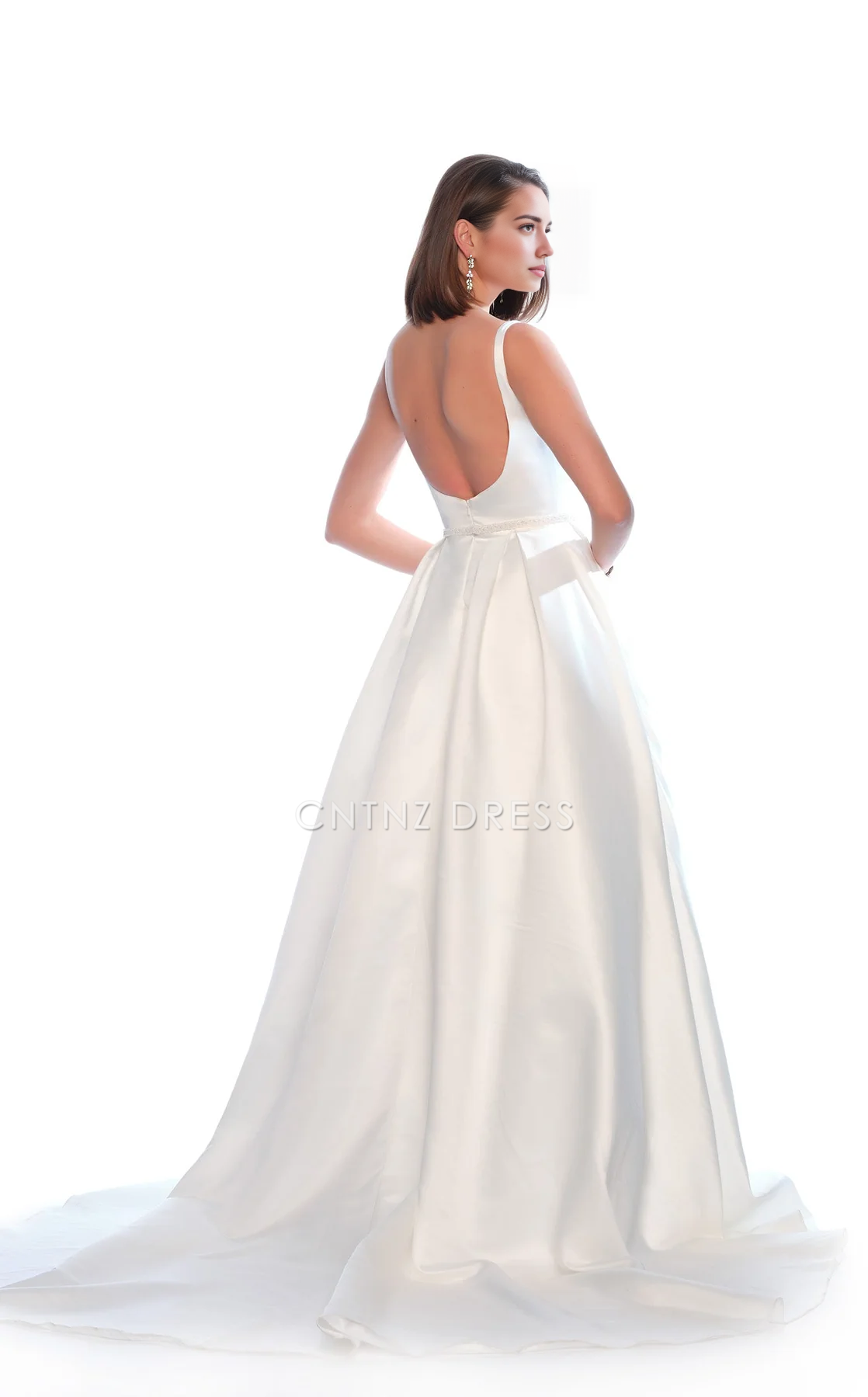 CNTNZ DRESS Elegant A Line V Neck Spaghetti Strap Backless Floor-Length High Quality Hot Sale Wedding Dress