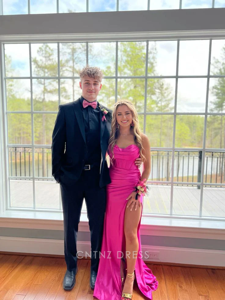 Wholesa Mermaid Sweetheart Corset Satin Sweep Train Formal Dresses Bridesmaid Dresses evening gown Prom Dress