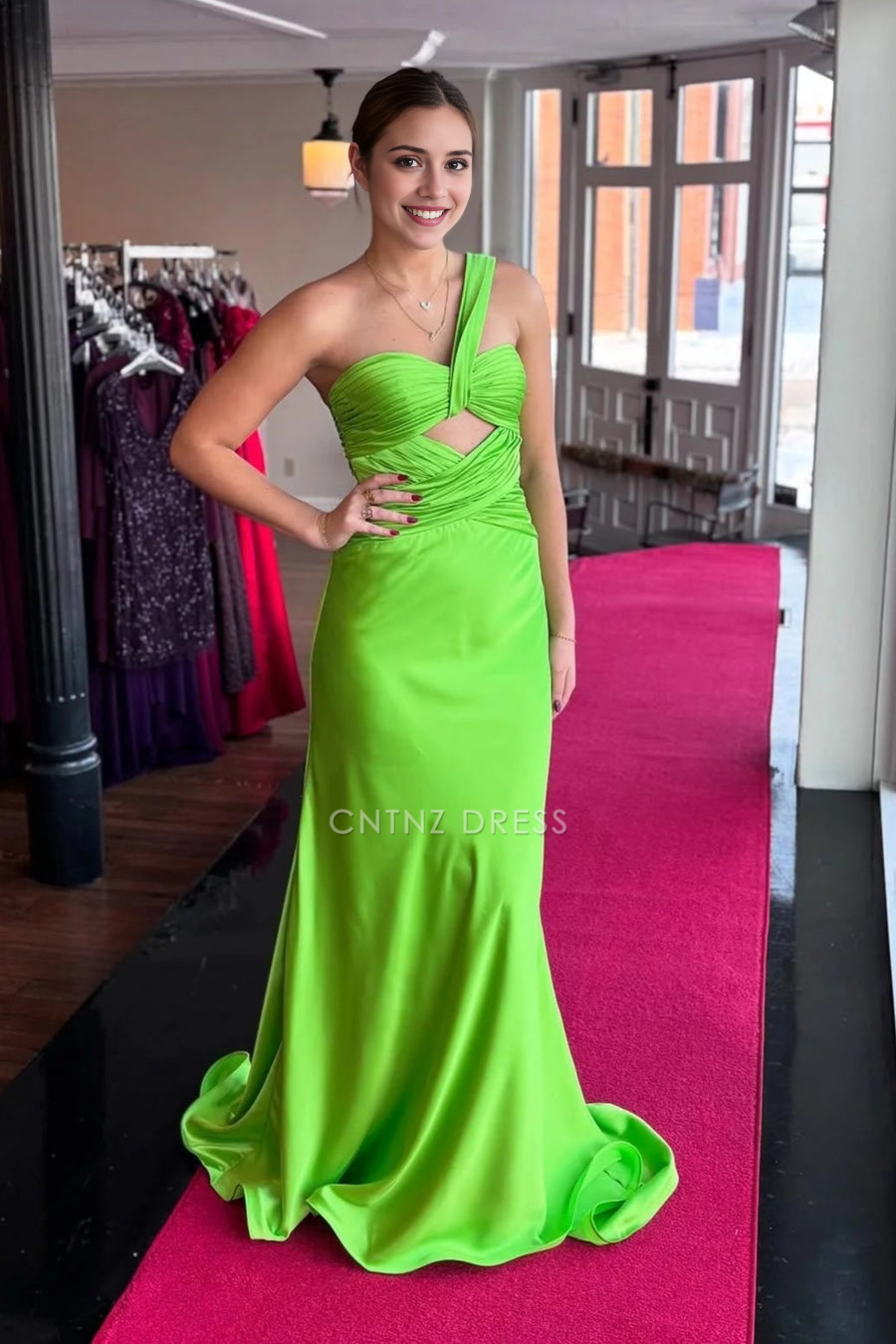 CNTNZ DRESS Mermaid One Shoulder Sleeveless Crossing Pleated Empire Satin Sexy Hot Sale Prom Dress