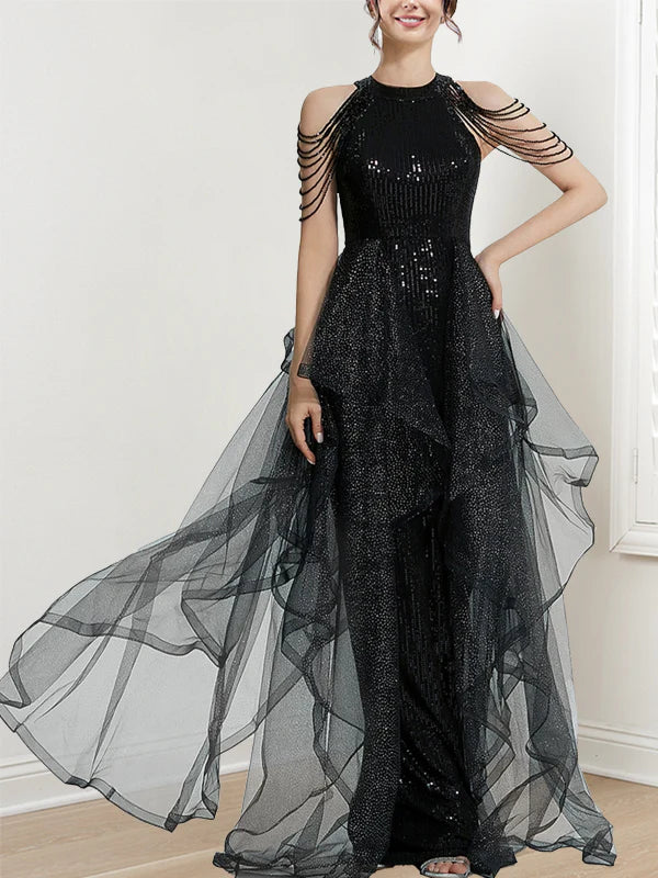Wholesa A-Line Sequins Long Prom Dresses
