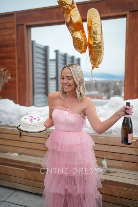 Wholesa Elegant sleeveless Pink Tulle formal dresses Bridesmaid Dresses evening gown Prom Dress