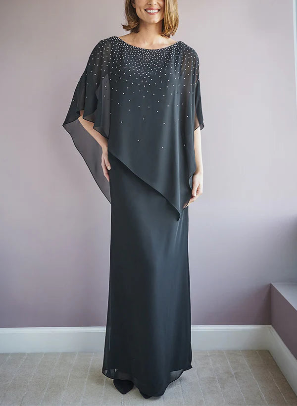 Wholesa Sheath Scoop Neck Half Sleeves Floor-Length Mother Of The Bride Dresses