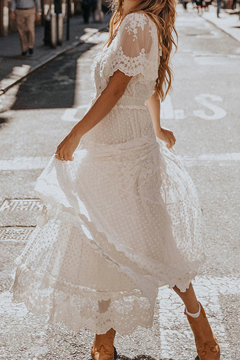 Wholesa A Line Long Boho Lace Engagement Party Dress