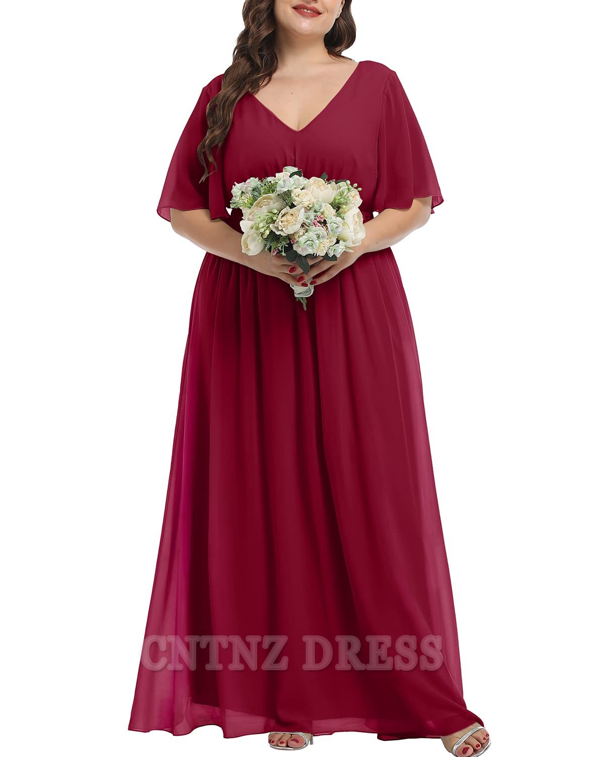 Wholesa Plus Size A-line V-Neck Chiffon Long formal dresses Bridesmaid Dresses evening gown Prom Dress