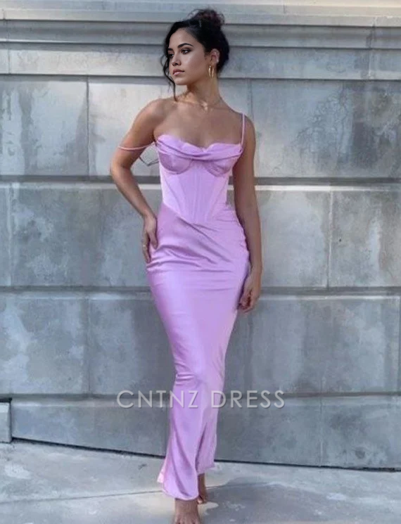 Wholesa Sheath Simple Spaghetti Straps Lavender Satin formal dresses Bridesmaid Dresses evening gown Prom Dress