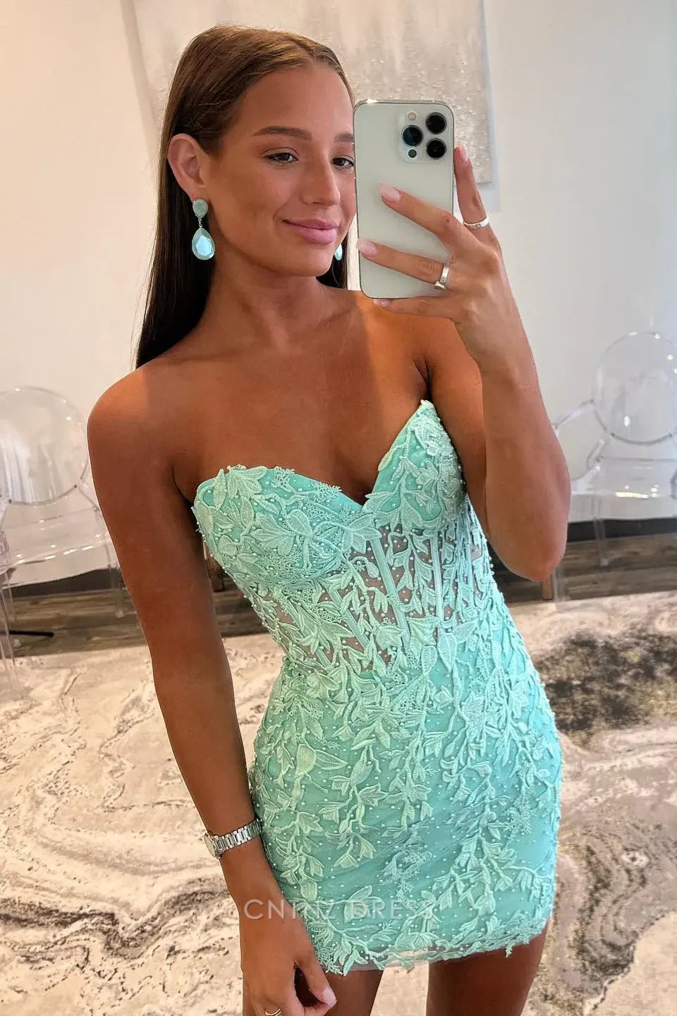 Wholesa Sheath Lace-Up Appliques Strapless Homecoming Dress formal dresses Bridesmaid Dresses evening gown Prom Dress