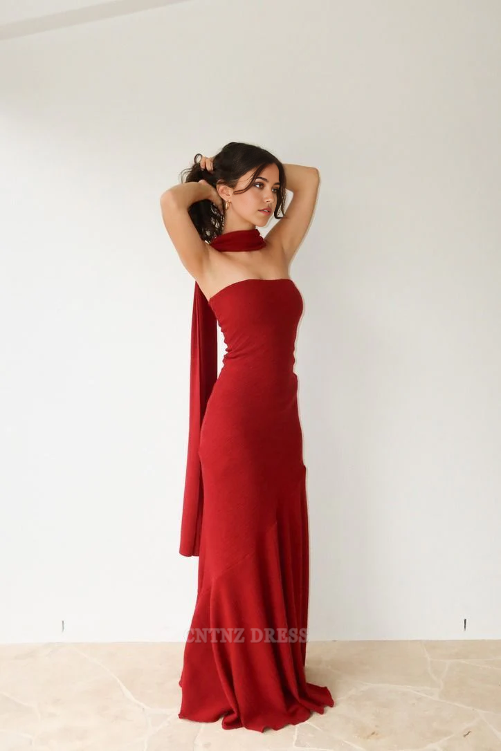 Wholesa Mermaid Strapless Burgundy Long formal dresses Bridesmaid Dresses evening gown Prom Dress