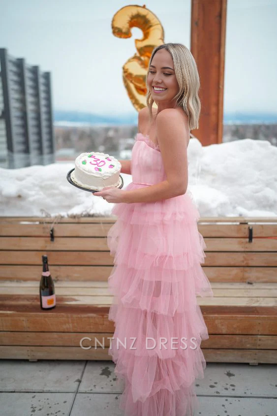 Wholesa Elegant sleeveless Pink Tulle formal dresses Bridesmaid Dresses evening gown Prom Dress