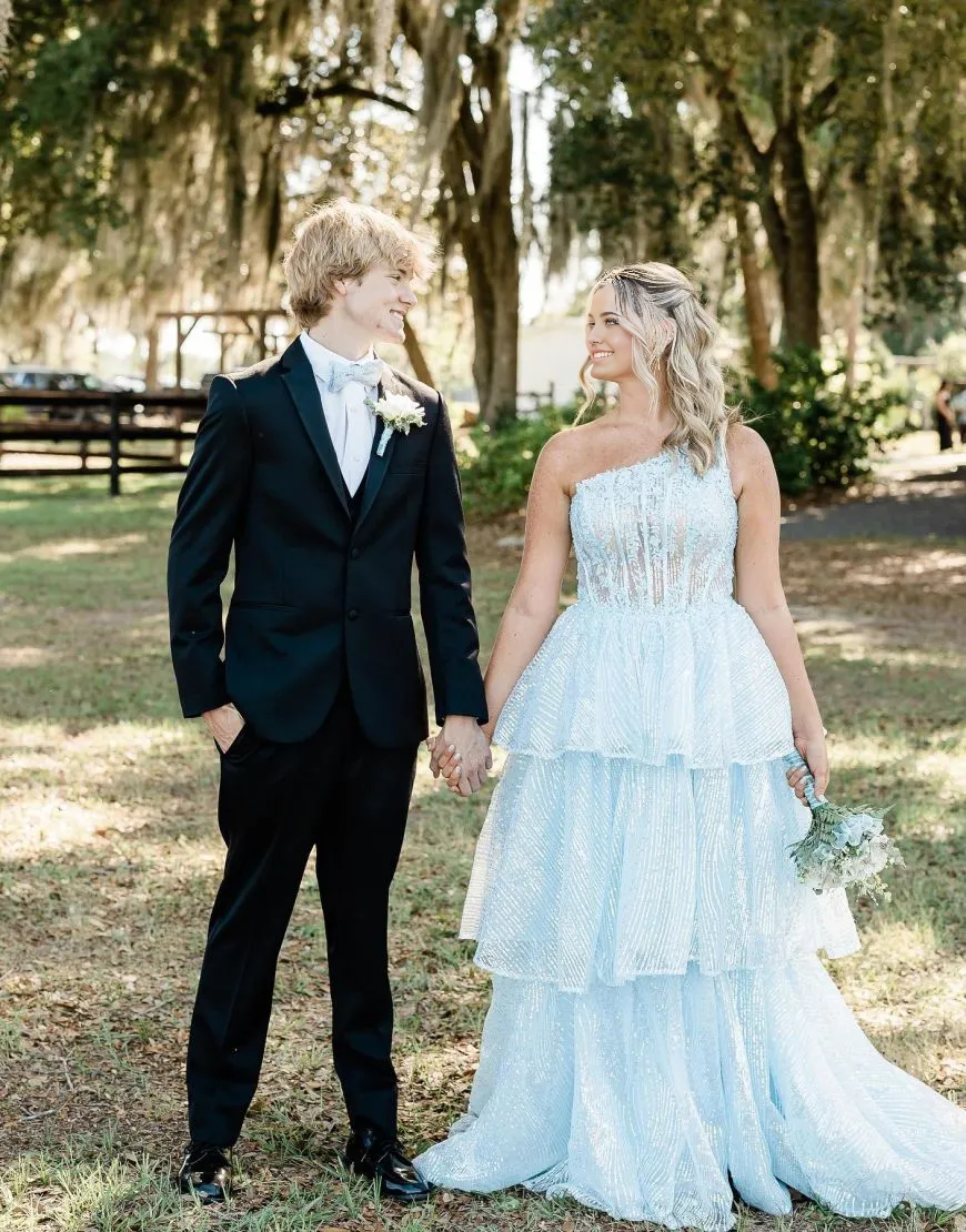 Wholesa A-Line One Shoulder Layered formal dresses evening gown Prom Dress With Split