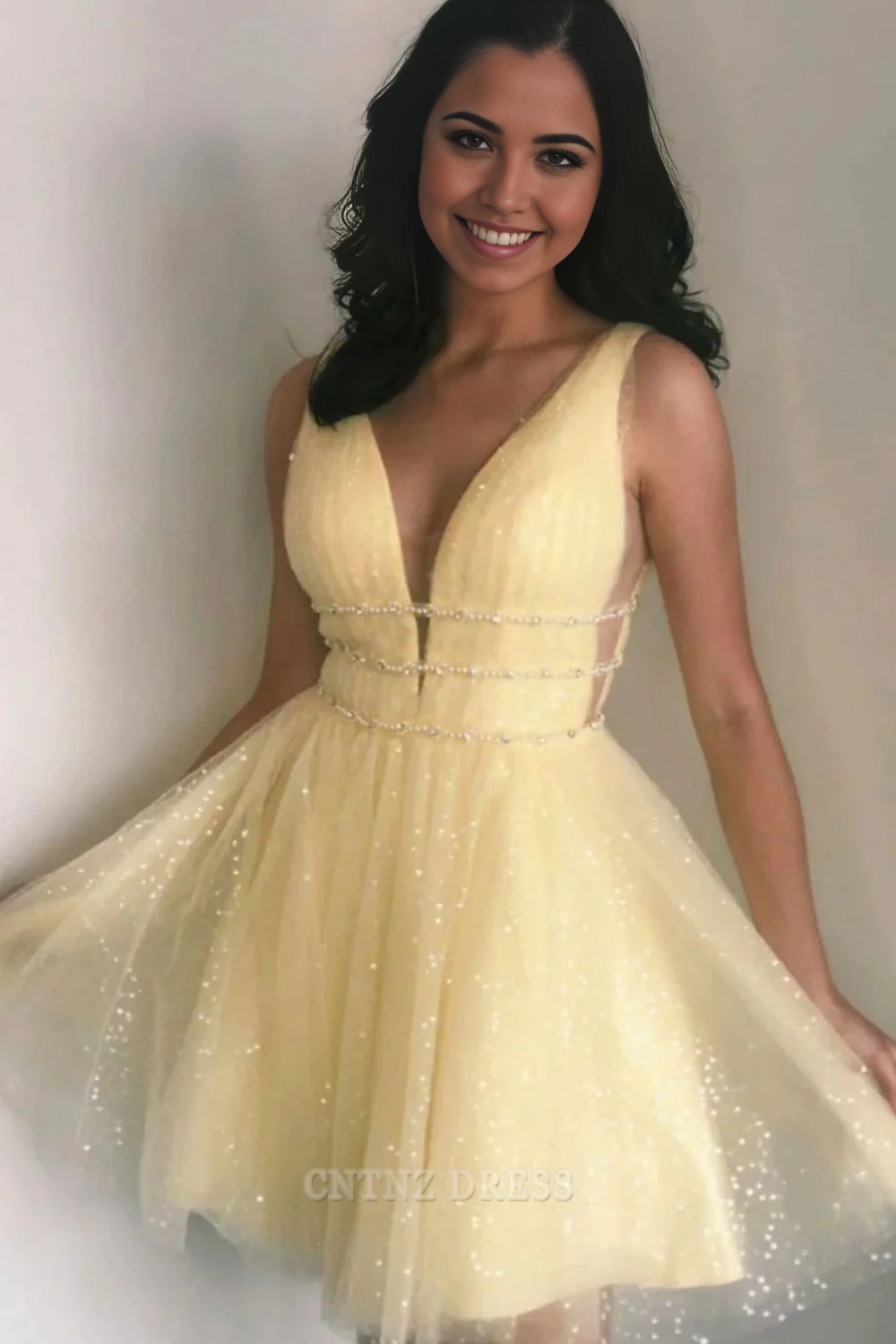 Wholesa A-line Romantic Deep V Neck Homecoming Dress formal dresses Bridesmaid Dresses evening gown Prom Dress