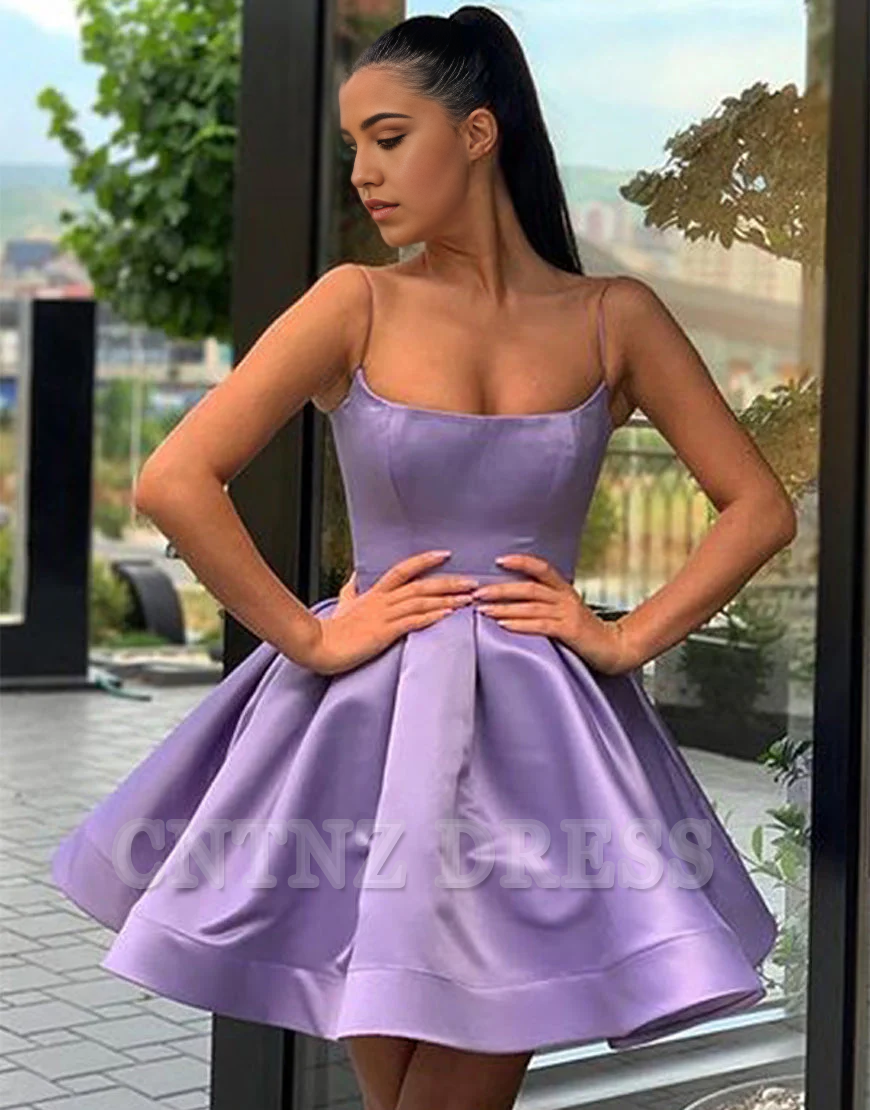 Wholesa A-Line Spaghetti Straps Short Lilac Satin formal dresses Bridesmaid Dresses evening gown Prom Dress Homecoming Dress