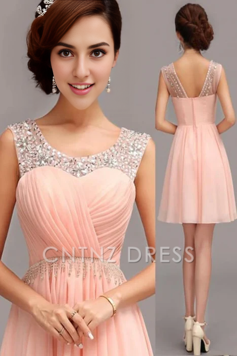CNTNZ DRESS Hot Sale Short Prom Dress A-Line Sleeveless Pleated Beadwork Elegant Chiffon Homecoming Dress