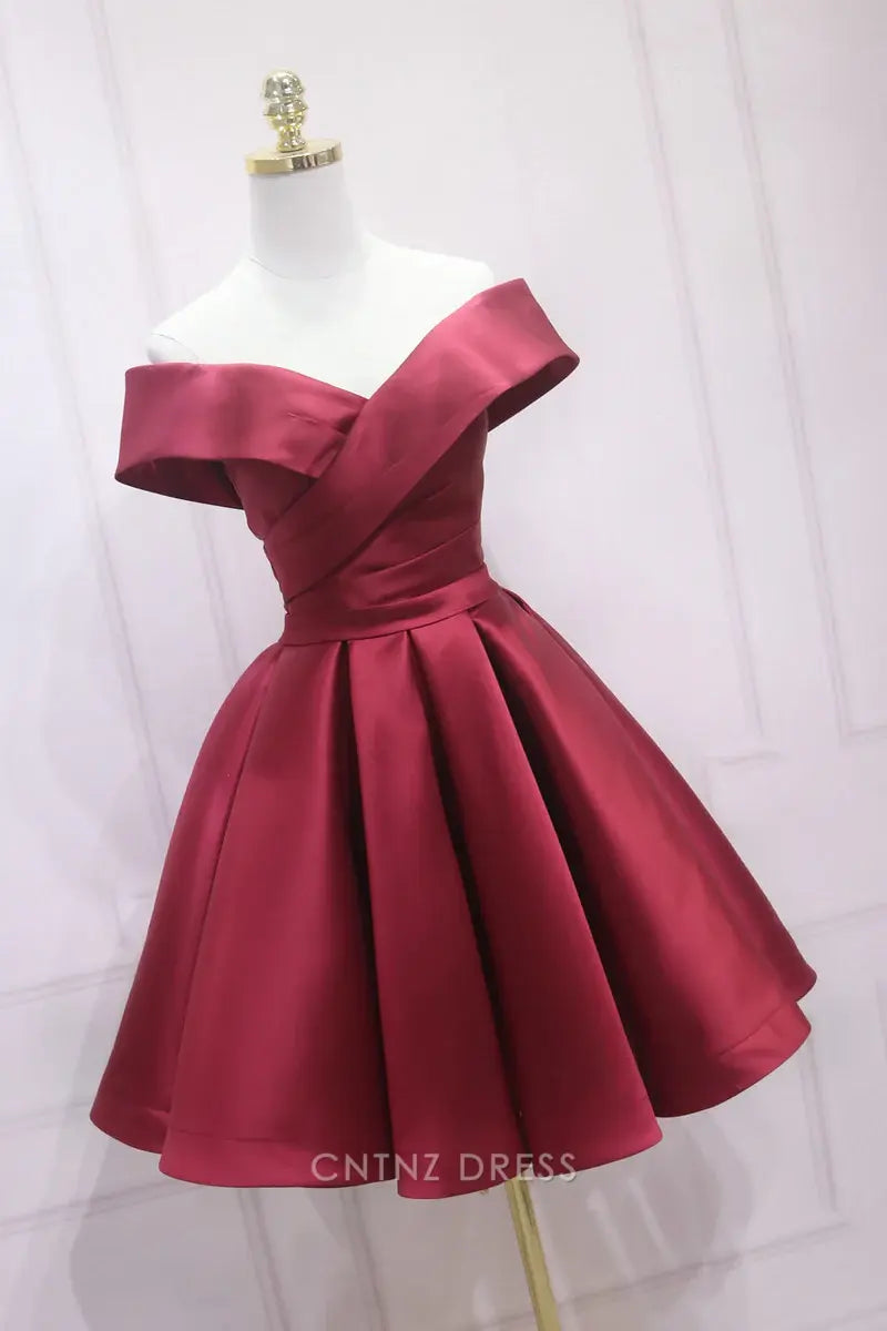 Wholesa A-line Off The Shoulder Burgundy Homecoming Dress Formal Dresses Bridesmaid Dresses evening gown Prom Dress