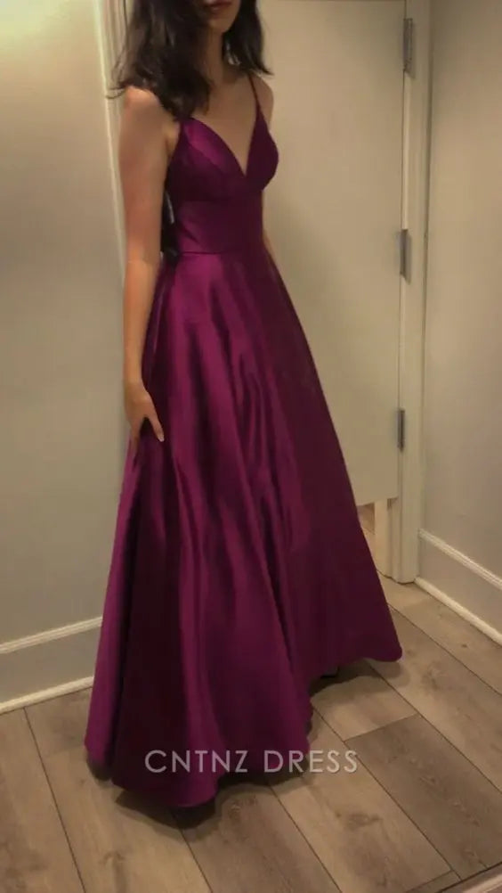 Wholesa A-line Elegant Spaghetti Straps Satin Long formal dresses Bridesmaid Dresses evening gown Prom Dress