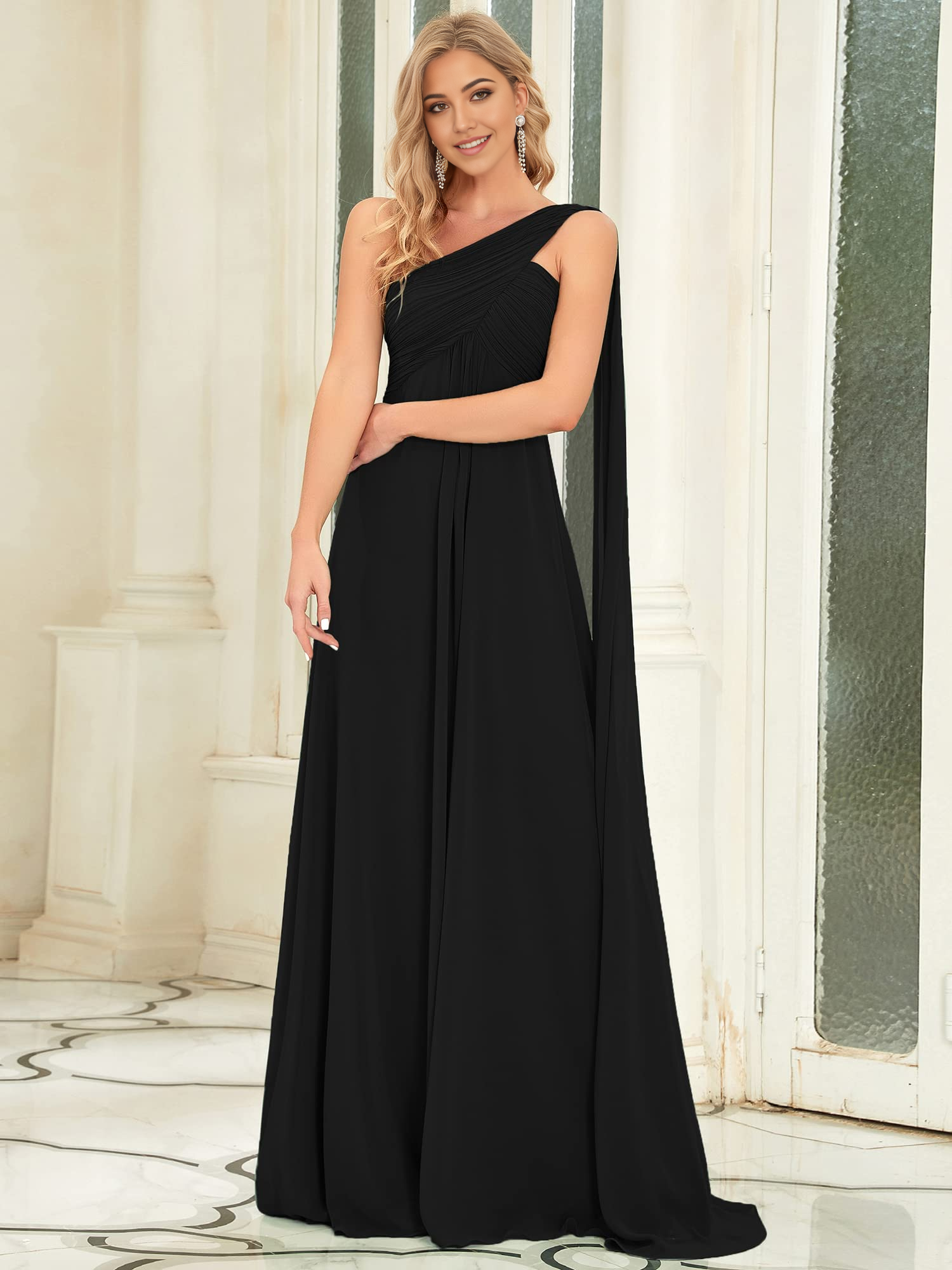Wholesa A-line One-Shoulder Empire Waist Chiffon Pleated formal dresses Bridesmaid Dresses evening gown Prom Dress