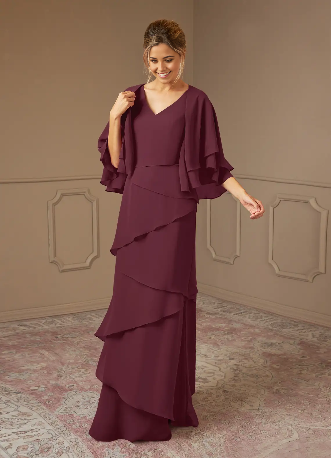 Wholesa A-Line V-Neck Chiffon Cabernet formal dresses Mother of the Bride Dresses