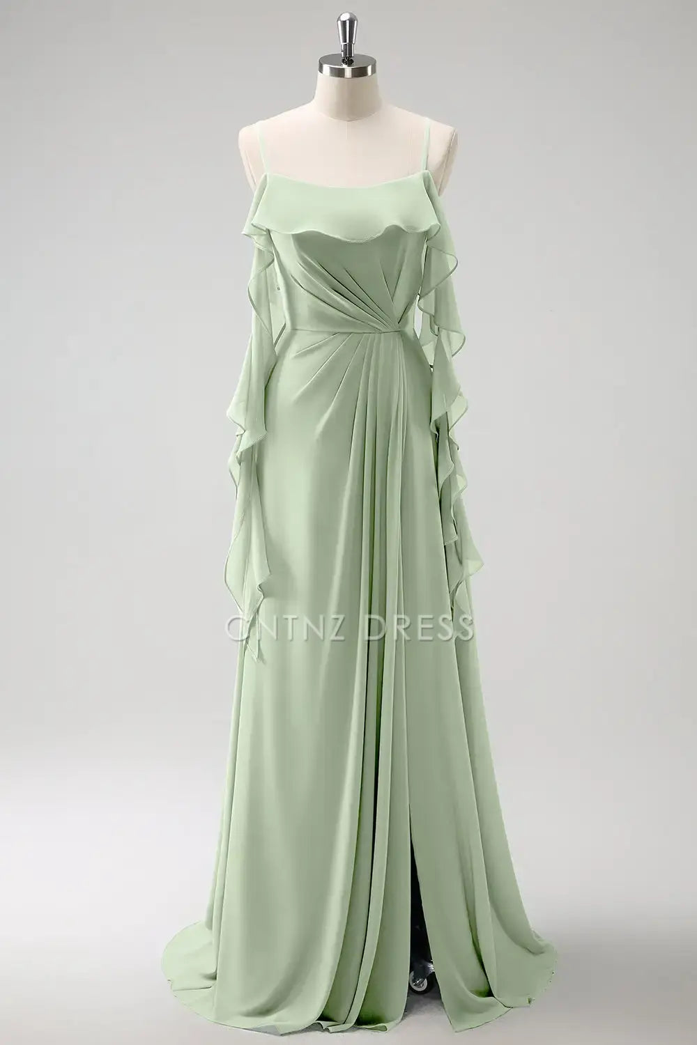 CNTNZ DRESS A Line Spaghetti Strap Ruched Side Fork Backless Elegant Fashion Long Hot Sale Prom Dress