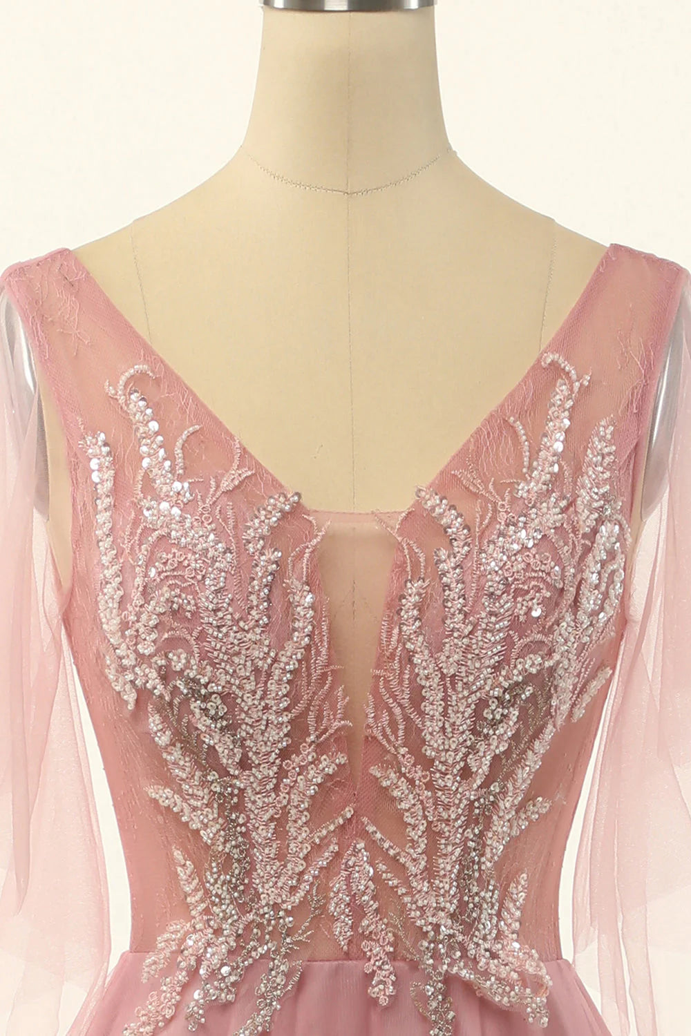 Wholesa A-line V Neck Beading Tulle Prom Dress