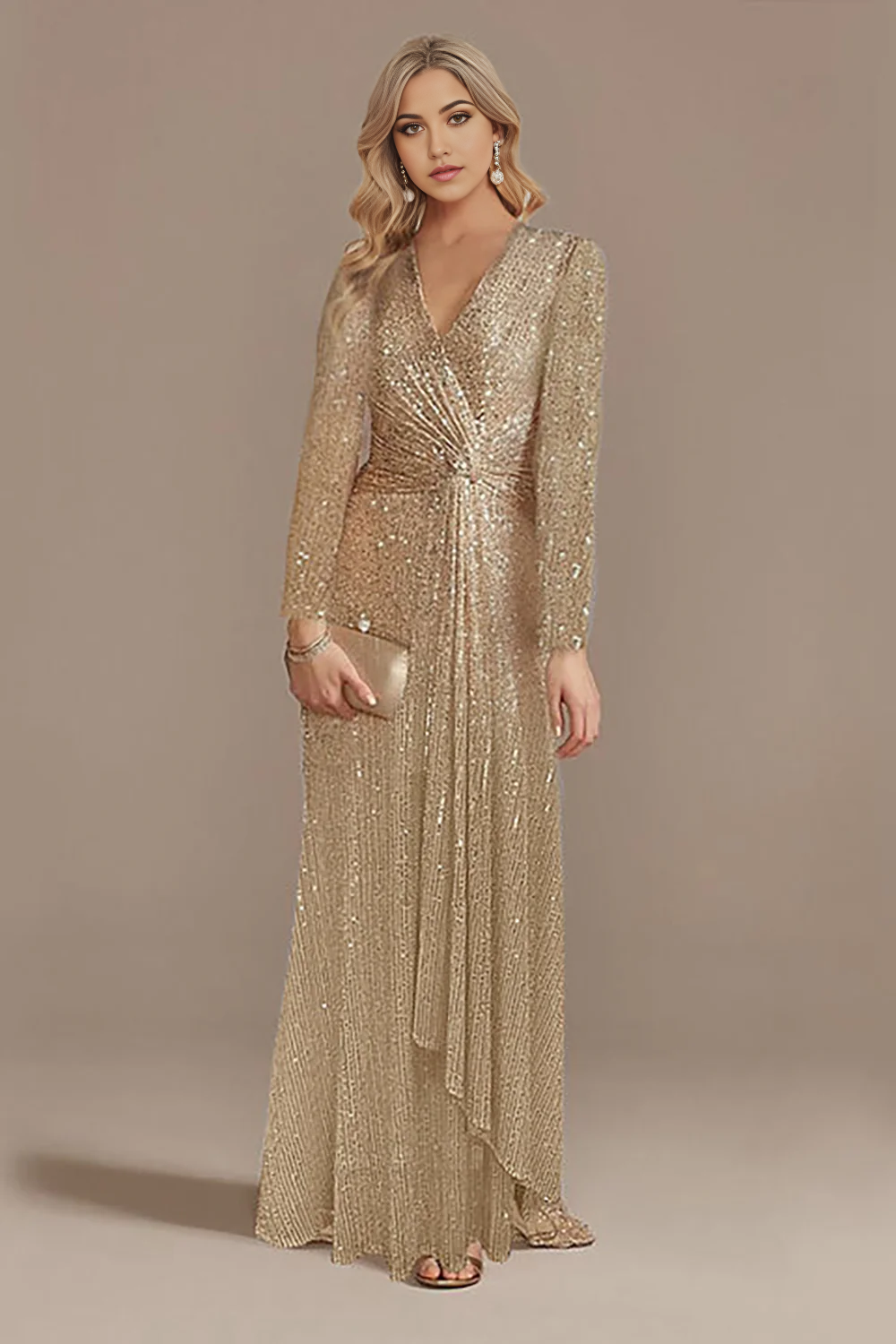 Wholesa A-line Glitter Mother of the Bride Dress with Long Sleeves