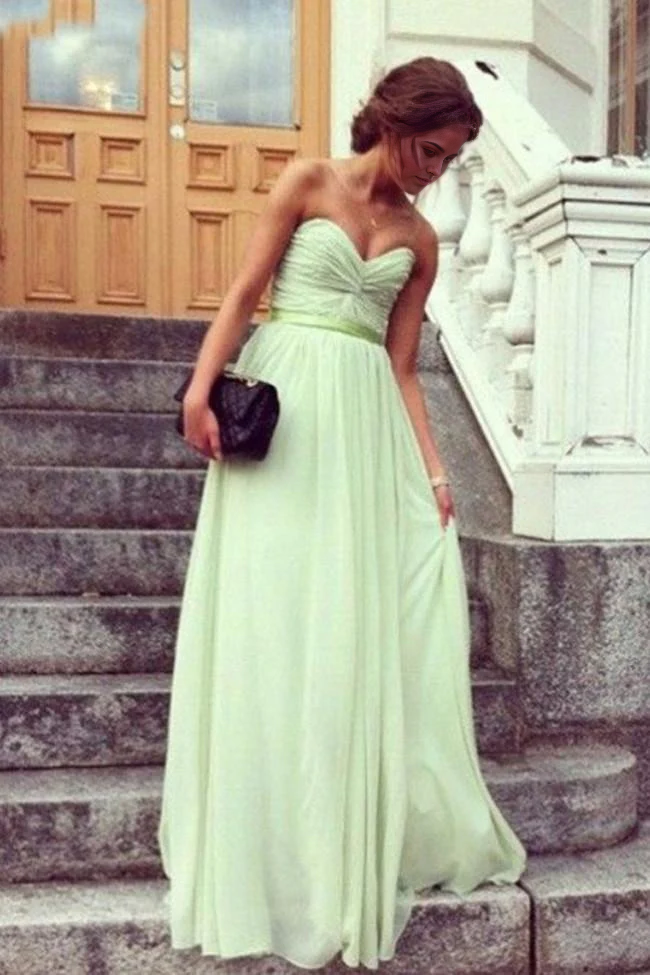 Wholesa A-line Chiffon Sweetheart Floor Length Long Prom Dresses Evening Dresses