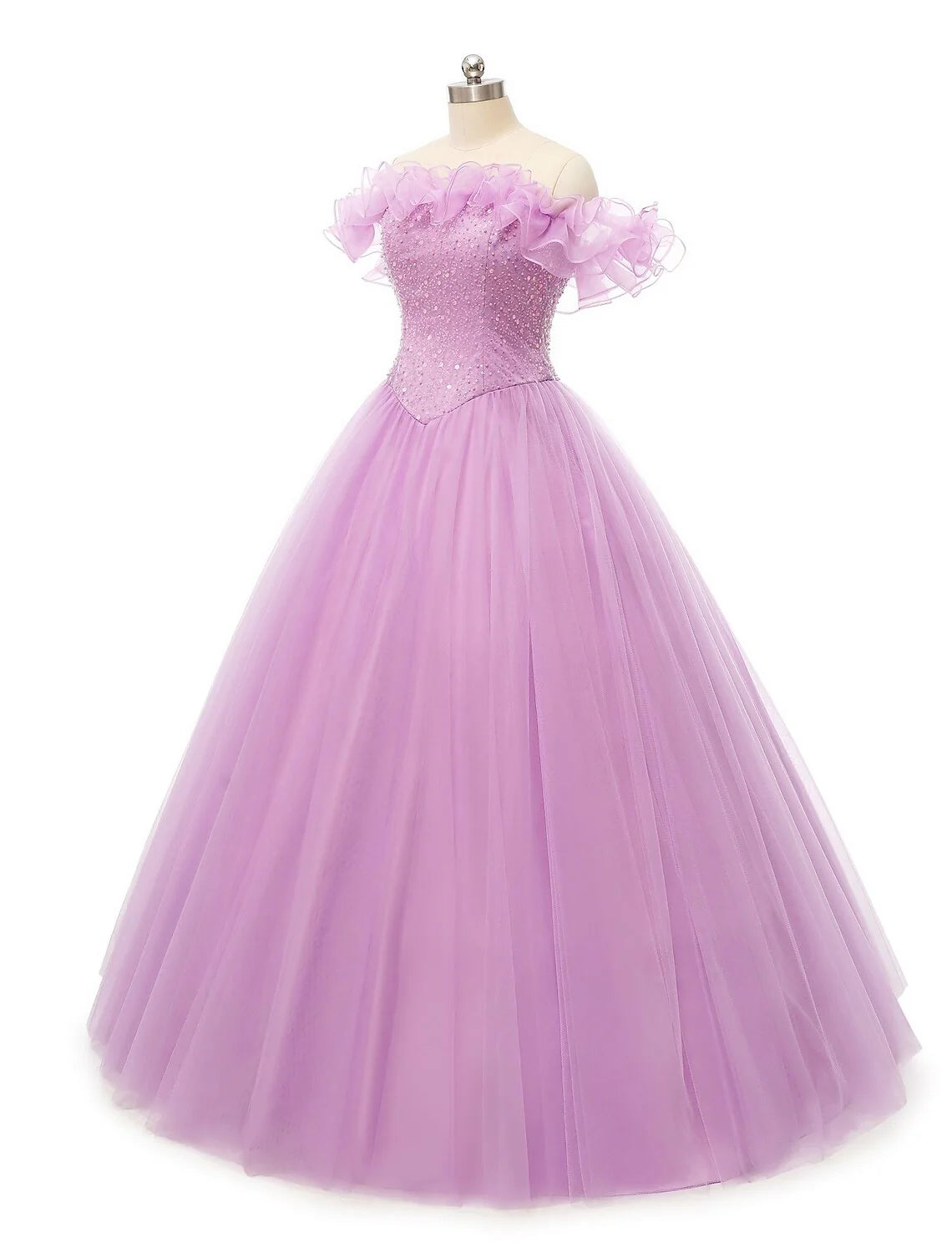 Wholesa Ball Gown Prom Dresses Puffy Dress Quinceanera Floor Length Sleeveless Off Shoulder Tulle with Pearls Sequin