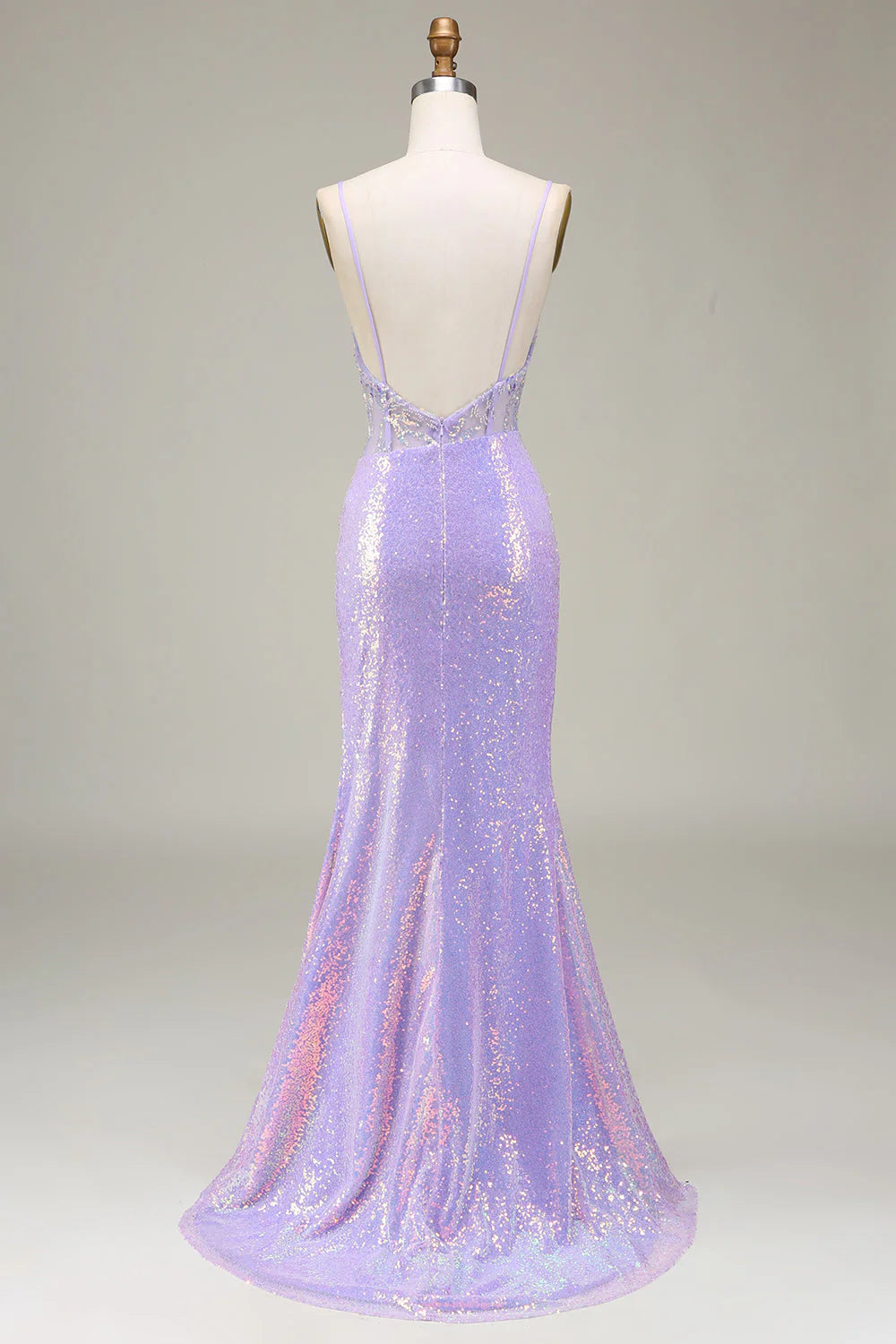 Wholesa Mermaid Sparkly Corset Prom Dress with Slit