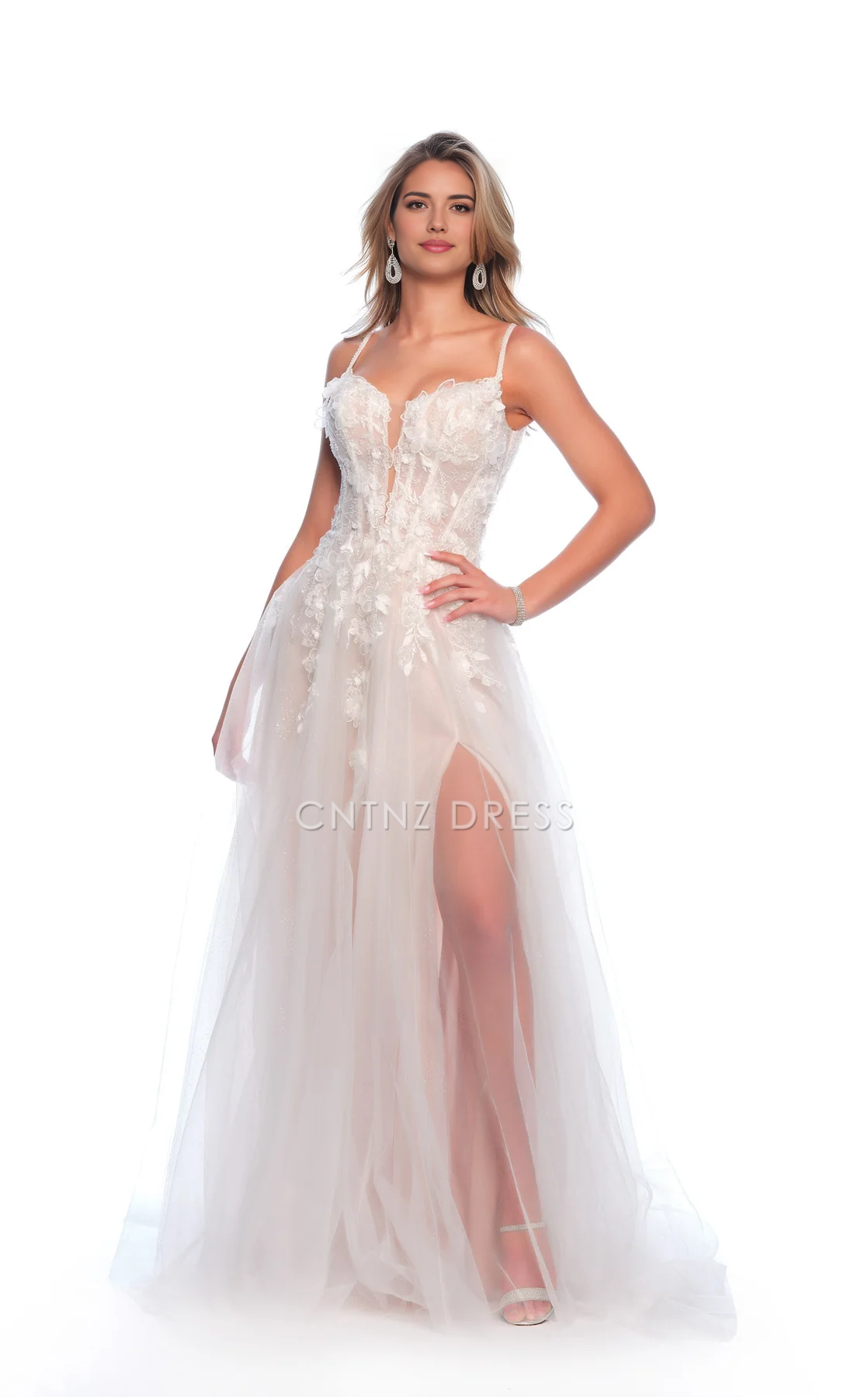 CNTNZ DRESS Exquisite A Line Spaghetti Strap Sweetheart Neckline Backless Side Fork Floor-Length Fantastic Hot Sale Wedding Dress