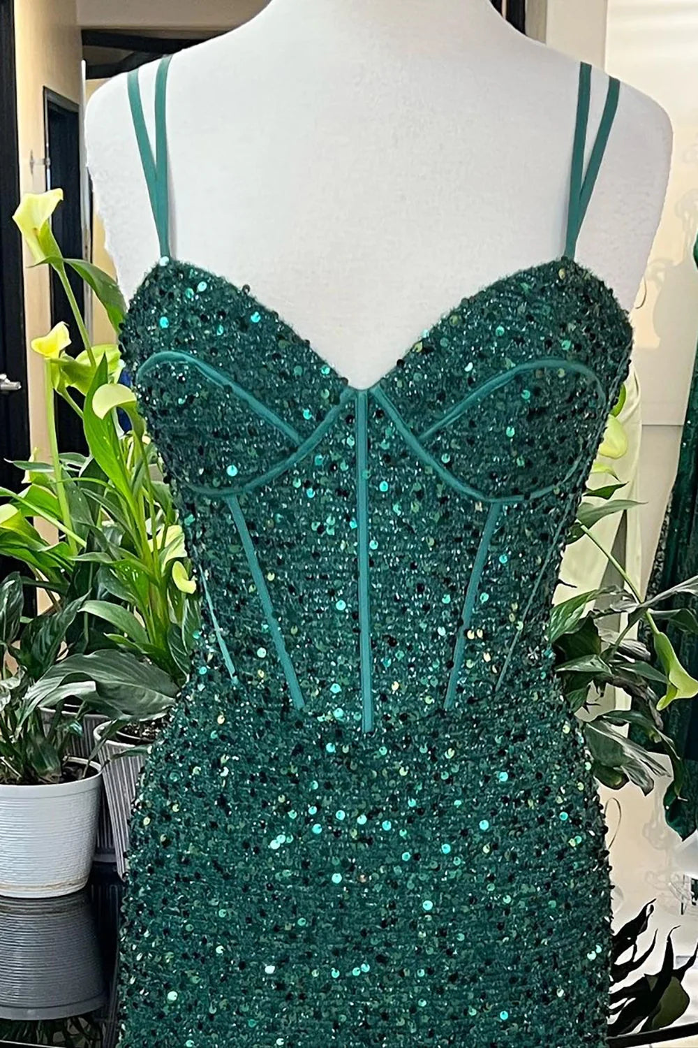 Wholesa Mermaid Sparkly Corset Long Prom Dress with Slit