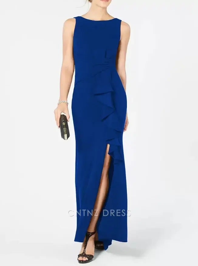 Wholesa Sheath Bateau Neck Sleeveless Pleated Wedding Guest Dresses Mother of the Bride Dresse